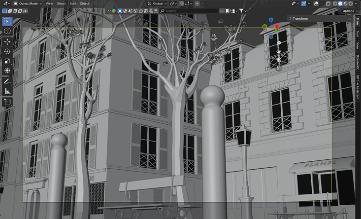 Parisian street — Blender wireframe